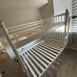 White Wooden Twin Bunk Bed Frame - Sturdy & Clean