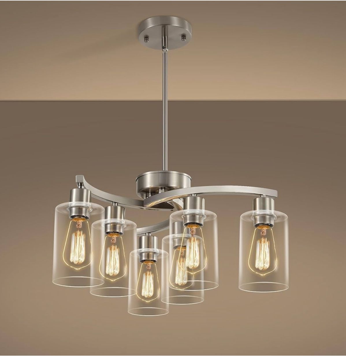 CNRATYE 6-Light Brushed Nickel Adjustable Chandelier with Clear Glass Shades * New