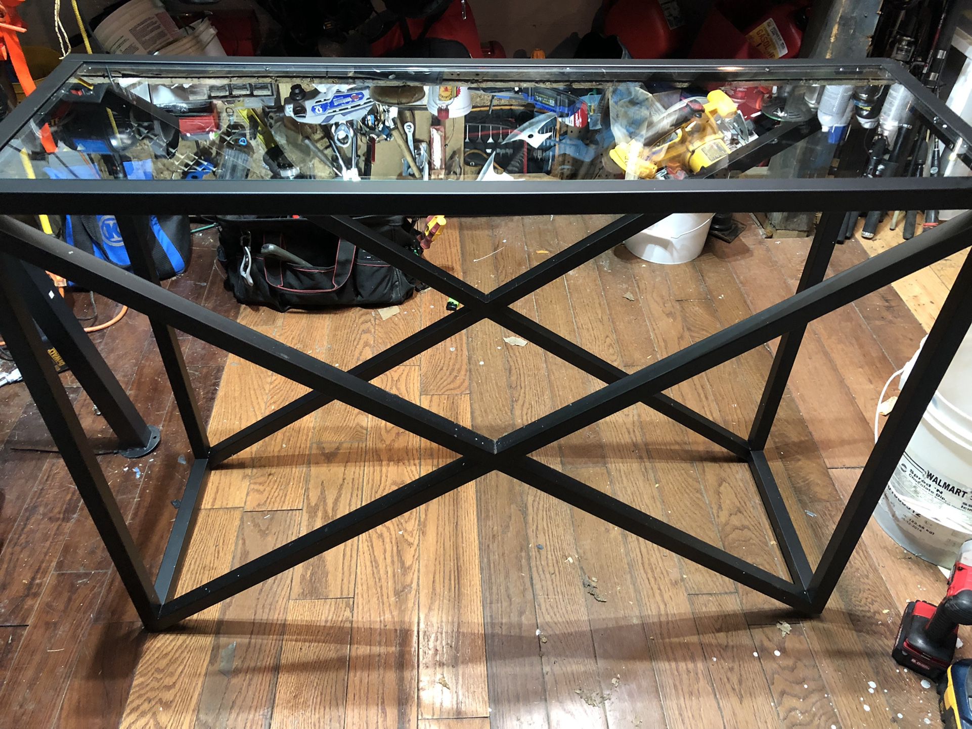 Brand New Black Metal Glass Top Accent Table 