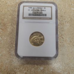 1986 $5 Statue Of Liberty Gold Commemorative Coin NGC PF69 Grade