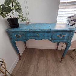  Vintage Antique Desk Rare Unique Solid Wood Mirror Drawer Gothic Retro