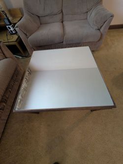Wood Table With Mirror Table Top.