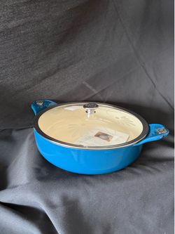 Princess House Mi Cocina Ceramic Cookware 6.5 Qt Dutch Oven Casserole Pot Baking Dish Glass Lid Blue