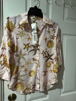 L’AGENCE Pink Seashell & Starfish Print Button-Down Blouse – New With Tags