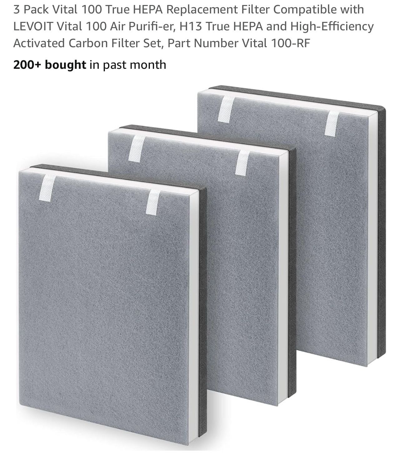 3 Pack Vital 100 True HEPA Replacement Filter Compatible with LEVOIT Vital 100 Air Purifi-er, H13 True HEPA and High-Efficiency Activated Carbon Filte