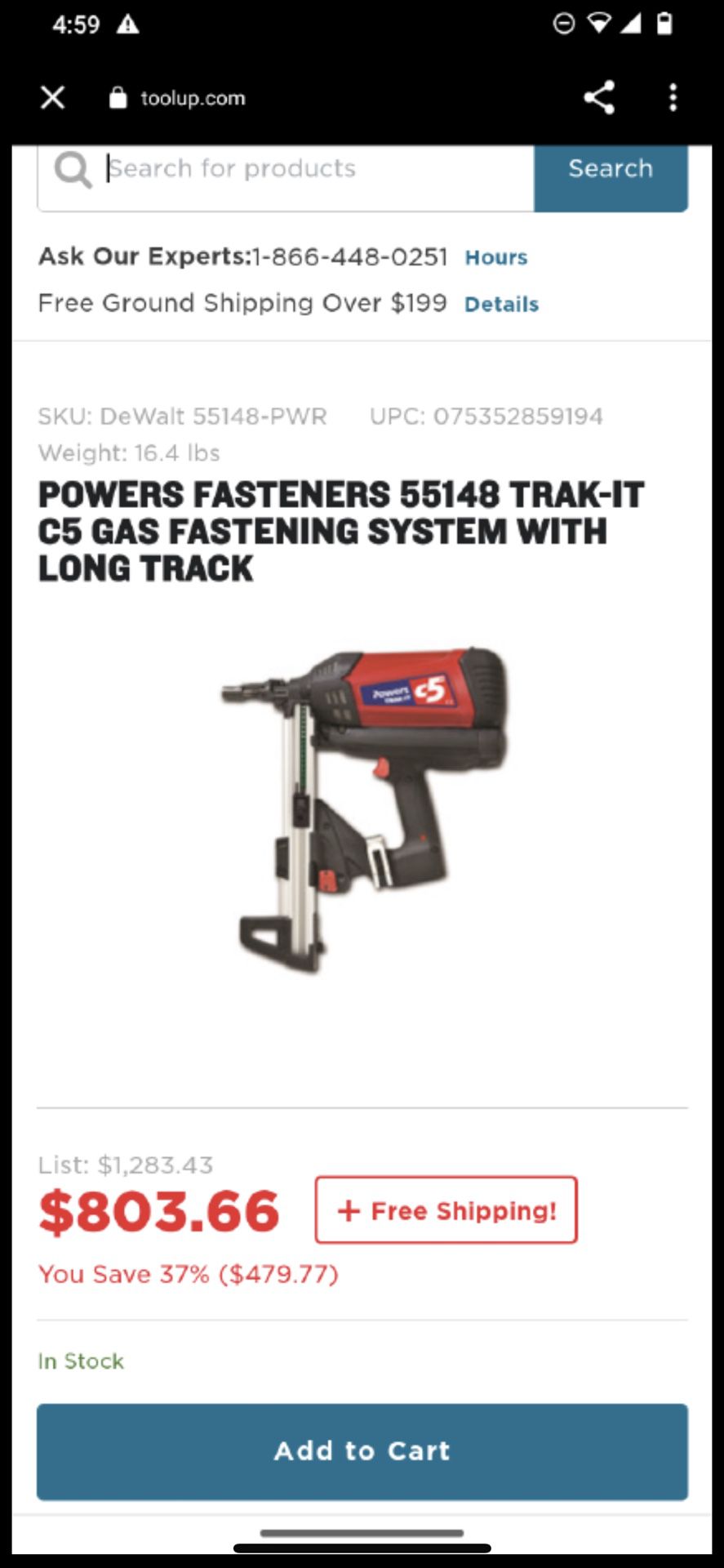 Poweres fasteners nail gun 