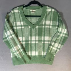 Christian Siriano Green Plaid V-Neck Knit Sweater Pullover Vtg Style Size Medium M