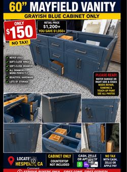 🔥 OPORTUNIDAD – VANITY MAYFIELD DE 60” EN AZUL GRISÁCEO – $150 🔥  ✨ Home Decorators Collection – Mayfield 60” Bathroom Vanity Cabinet