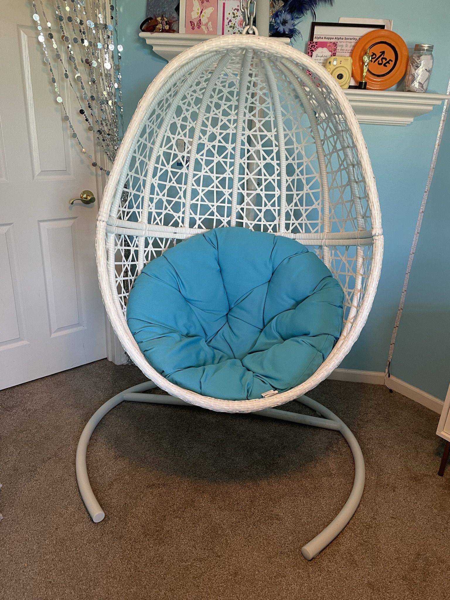 Hanging Egg Chair With Sky Blue Cushion