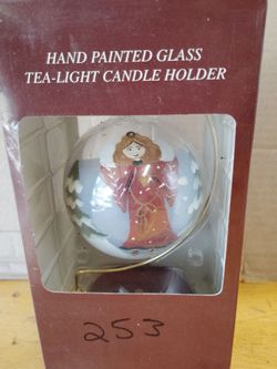 Vintage Hand-Painted Glass Angel Tea-Light Candle Holder