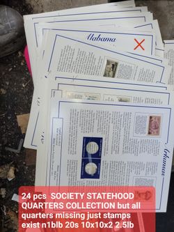 24 pcs  SOCIETY STATEHOOD QUARTERS COLLECTION but all quarters missing just stamps exist n1blb 20s 10x10x2 2.5lb