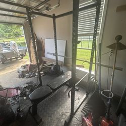Titan Fitness Squat Rack, Bench, Barbell 300 Lb Weight Set