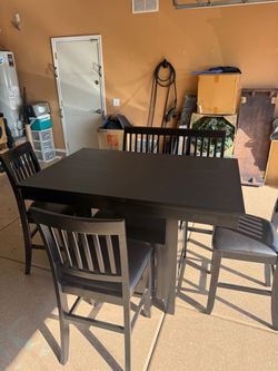 Dark Wood Counter Height Dining Table with 4 Chairs