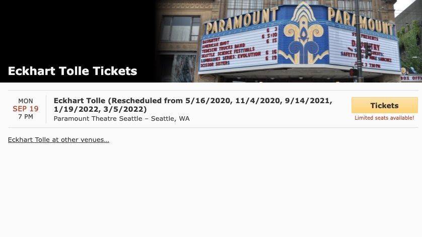 Eckhart Toelle 9/19 Tickets (originally $195)