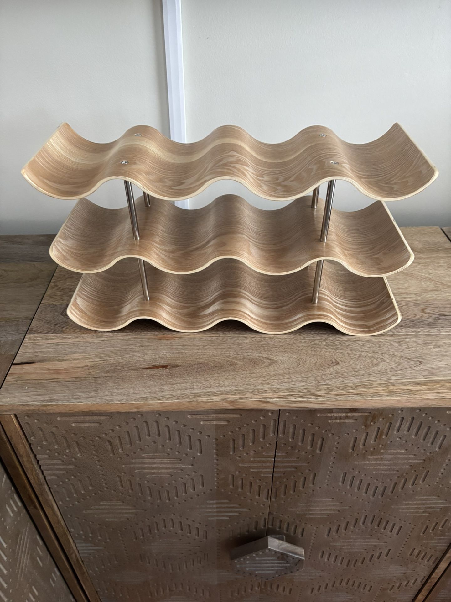 TRUDING 3-Tier 12-bottle Wavy Wood Wine Rack