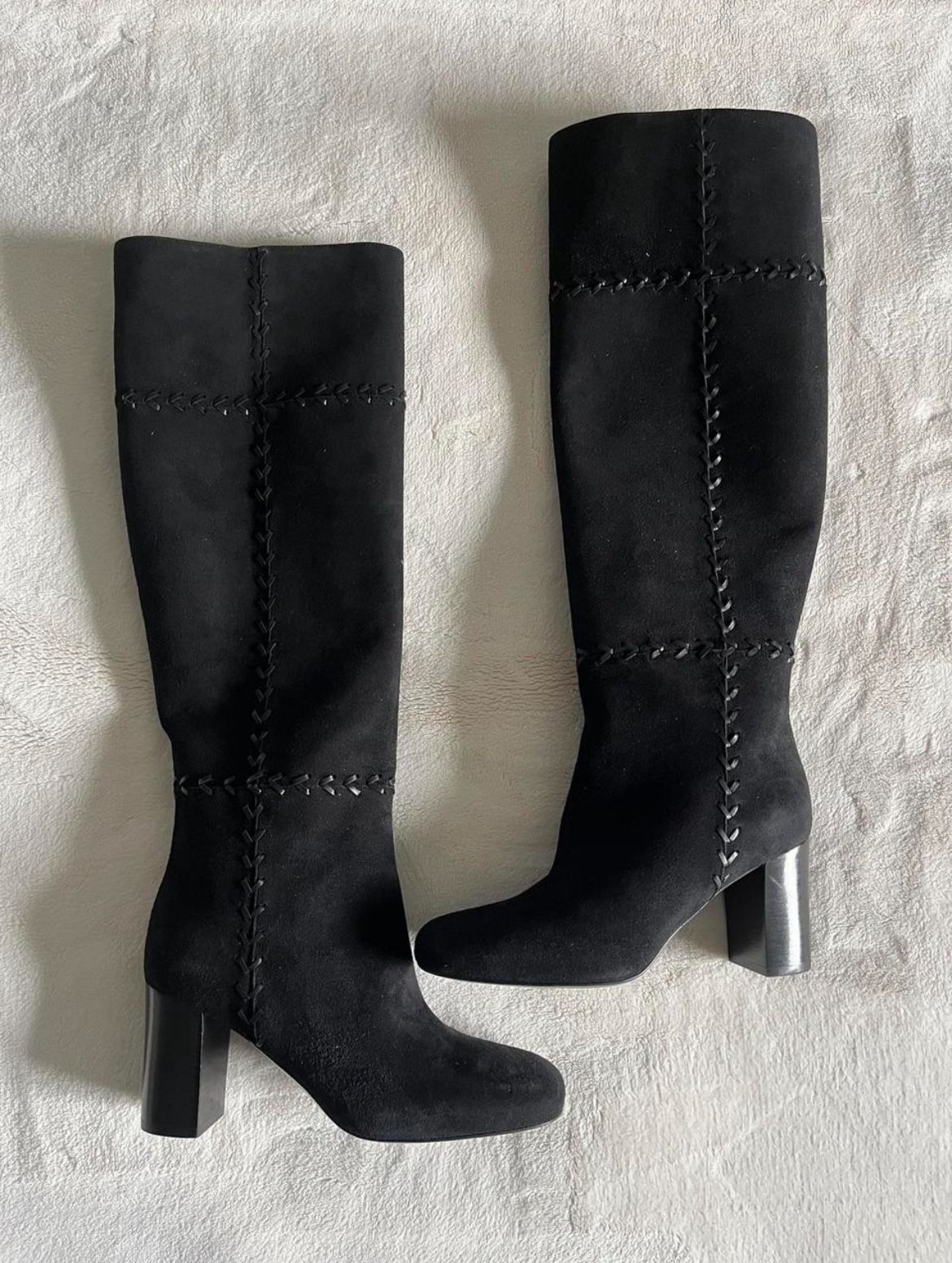 Longchamp Knee-high Cross-Stitched Heeled Boots