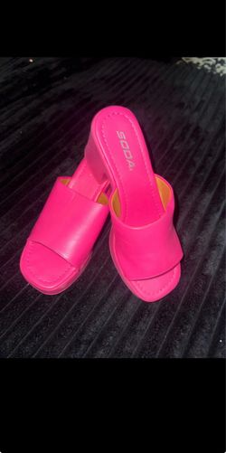 Soda Hot Pink Platform Heel Slides