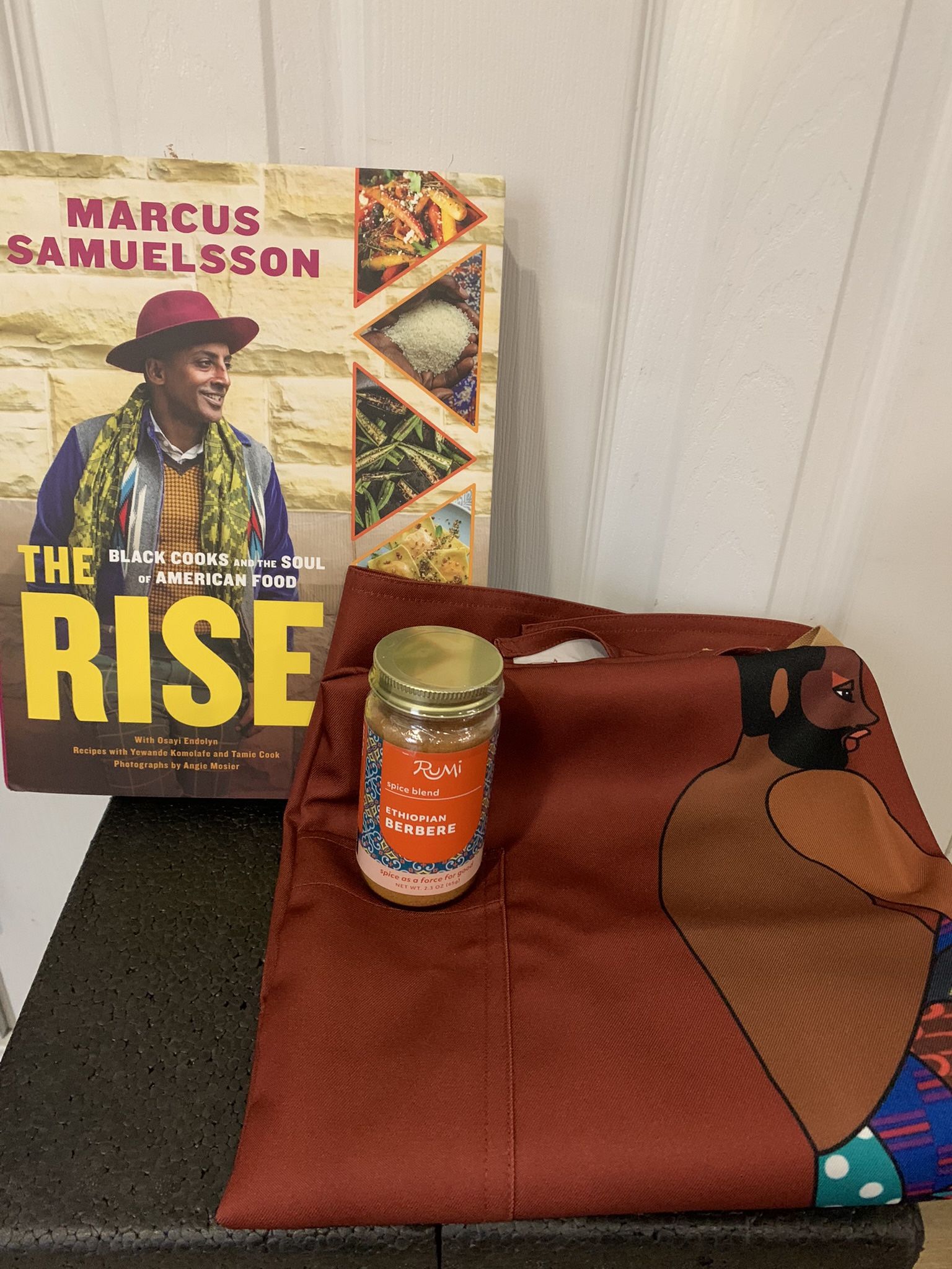 (NYC) HAV & MAR MERMAID APRON, AUTOGRAPHED COOKBOOK, BERBERE SPICE