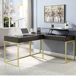 Brand New Dark Walnut Transitional Style Corner Desk
