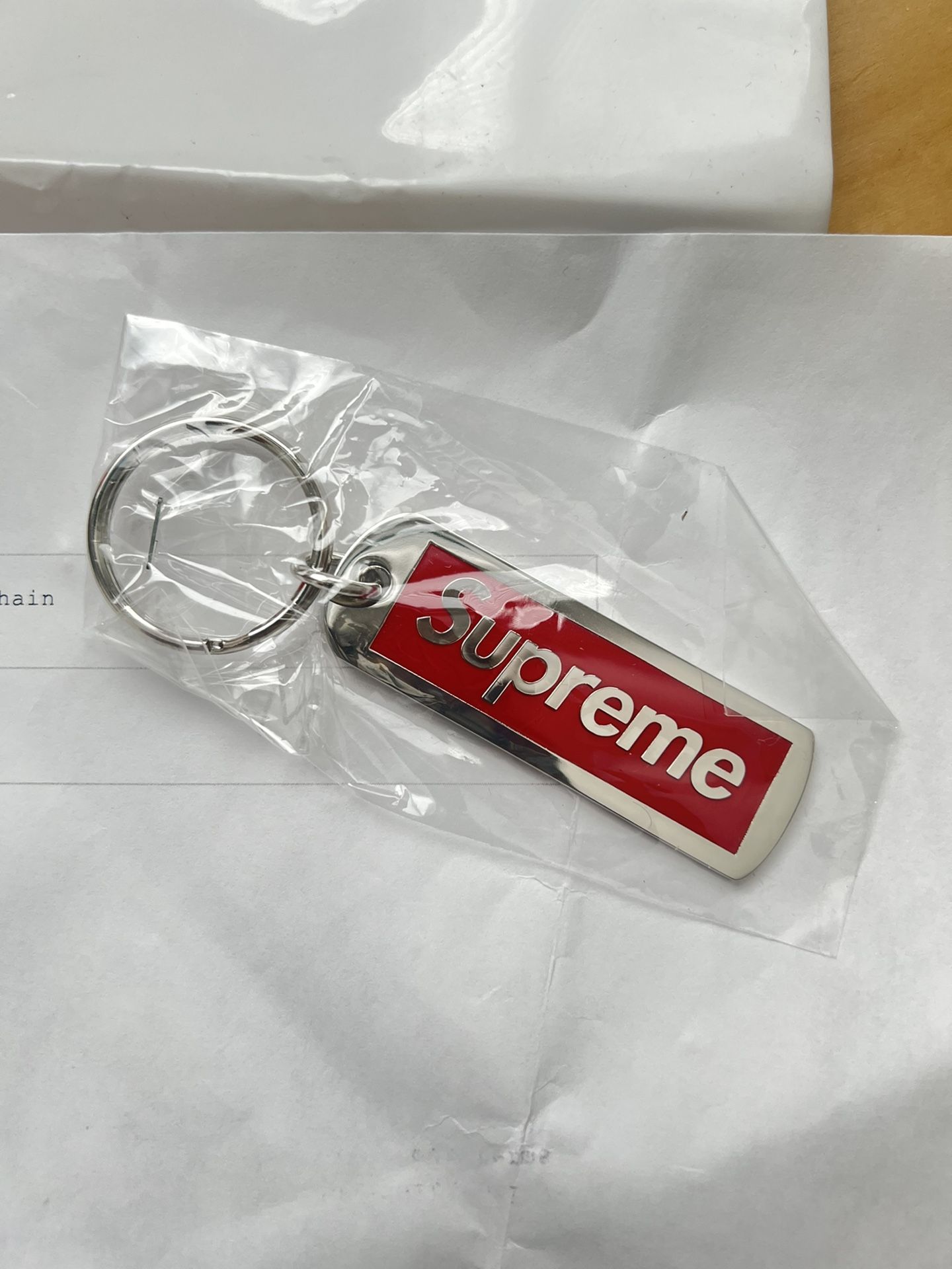 Supreme Metal Tag Keychain (Red)