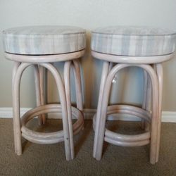 TWO 26" HT. SWIVEL SEAT WOODEN BARSTOOLS AT FIRM PRICE
