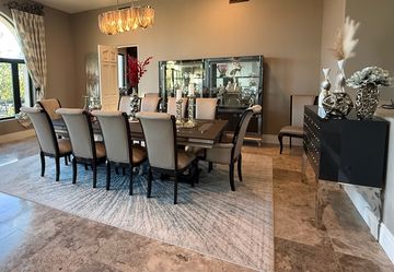 MICHAEL AMINI Hollywood Swank Designer Dining Room Set- Table w/12 Chairs, 2 Curios plus Sideboard