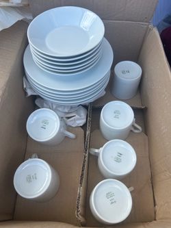6x Set Richard Ginori Italy "RGG Coffee Line" Pattern Tea Cups & Saucers White