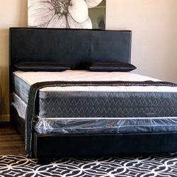 Brand New Black Queen Size Leather Bed Frame With New Mattress Set/Fast Delivery