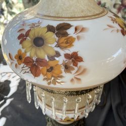 Vintage Hurricane Lamp Brass And Glass With Crystals