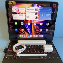256GB Apple IPad Pro 12.9” 5th Generation (2021 Model / M1 chip / Liquid Retina XDR display) with keyboard case, Stylus pen & Accessories