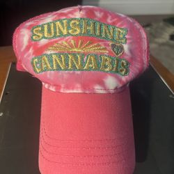 Traveling Sunshine Cannabis Pink Tye Dye Trucker Hat Cap Adjustable.