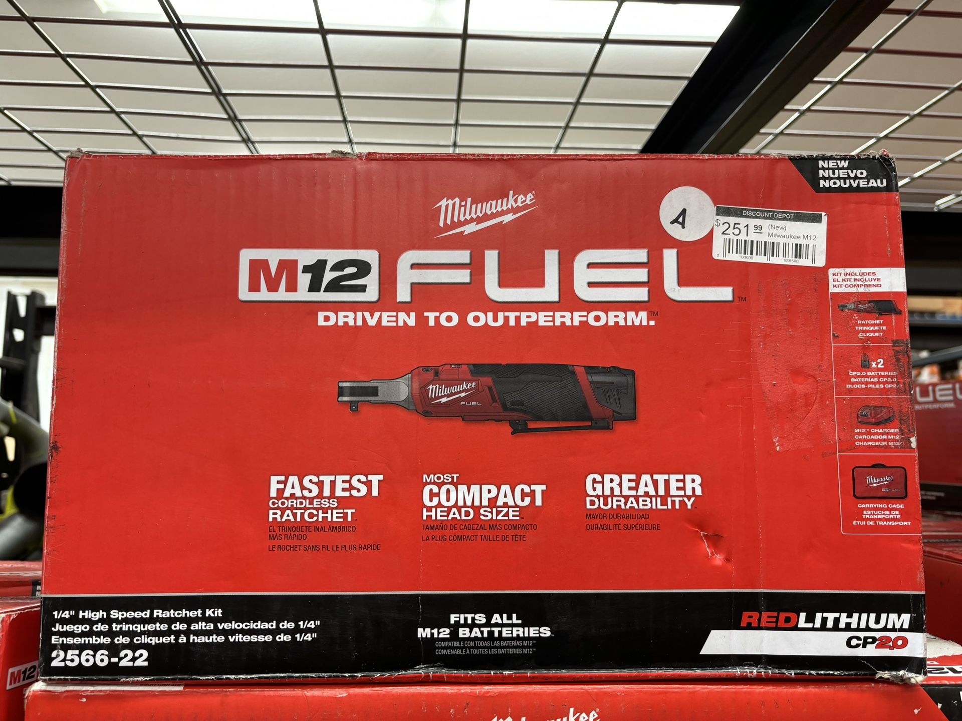 (New) Milwaukee M12 FUEL 12V Lithium-ion Brushless Cordless High Speed 1/4in. Ratchet Kit W/(2) Batteries Charger And Bag