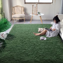 DweIke Super Soft Shaggy Rugs Fluffy Carpets, 3x5 Ft, Deep-Green Area Rug For Living Room Bedroom Girls Kids Room Nursery Home Decor, Non-Slip Plush I