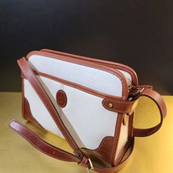 Liz Claiborne Two-Tone Leather Convertible Handbag Crossbody White Brown Med-small