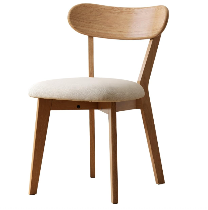 100% Solid Oak Dining Chairs, Mid Century Modern Dining Chair with Curved Backrest, Fabric Upholstered Dining Chairs for Kitchen, Study, Living Room (