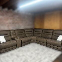 Free Delivery-Brown 6pc recliner sectional couch sofa