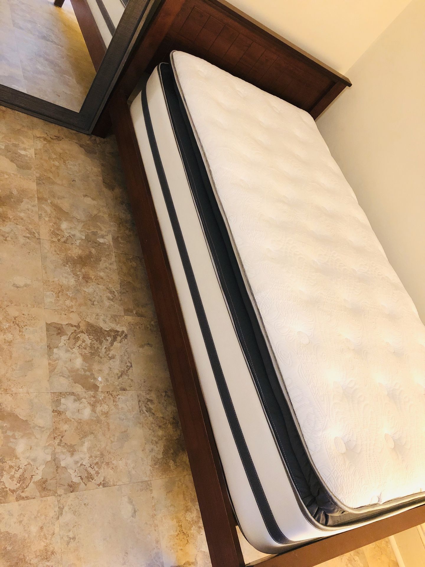 Twin bed (frame and pillowtop mattress)