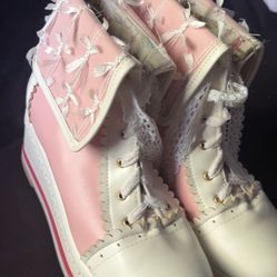 Pink & White Platform Boots