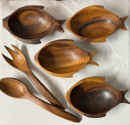 Vintage imported solid Monkey pod Salad bowls