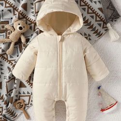 Cream Footies Baby Zip Front Hooded Jumpsuit Winter Windbreaker Khaki Outdoor