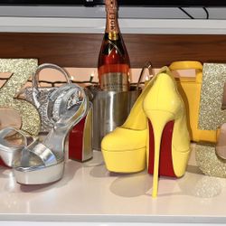 Christian Louboutin Dolly Alta Platform Pumps Yellow Patent