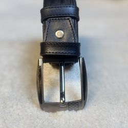 Men’s Black Genuine Leather Belt Textured Finish Classic Metal Buckle