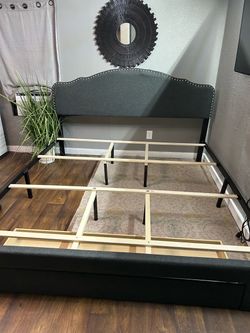 King Size Bed Frame with Nailhead Headboard