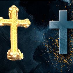 Vintage 1940s Small Budded Cross Gold-Tone Lapel Pin, 0.25x0.5”