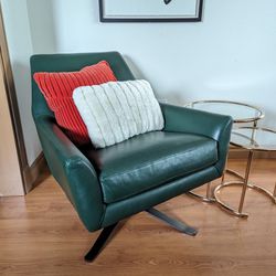 MCM Green Leather Lucas Model Swivel Lounge Chair by West Elm