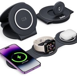 3 in 1 Charging Station for Apple Multiple Devices, Foldable Travel Wireless Charger 18W for iPhone 15 14 13 Pro Max Plus &Apple Watch Series/Airpods