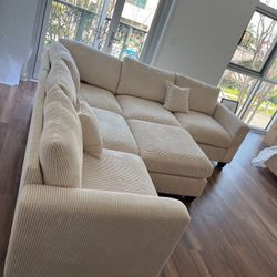 Gorgeous! 4-pc Sectional Sofa With Ottoman Ivory Corduroy - Limited Time Offer $545