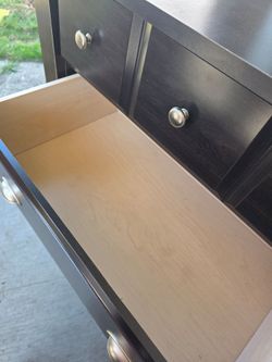 Dark Brown Wood Dresser with Silver Knobs