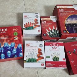 large set of Christmas lights & holiday decorations.