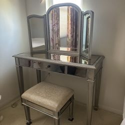 Mirrored Vanity And Stool 
